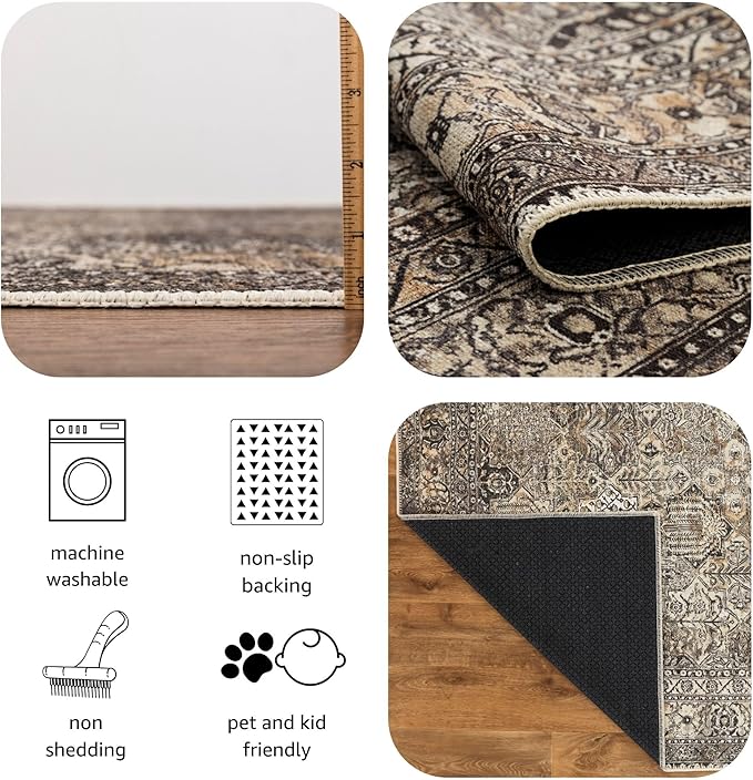 Keen Home Design 2x7 Rug - Machine Washable Runner Rug with Non-Slip Backing, Ideal for Hallway, Entryway, Kitchen, Laundry Room - Vintage, Easy Clean, Durable, Low Pile Rug - (2'6" x 7')