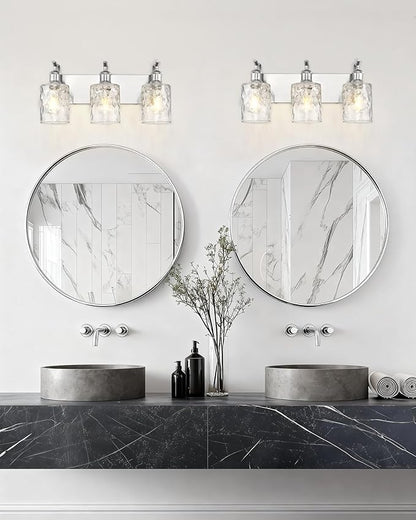 Bathroom Vanity Light Fixtures Over Mirror 3-Light Hammered Glass Wall Mounted Modern Brushed Nickel - VL01BNH-3