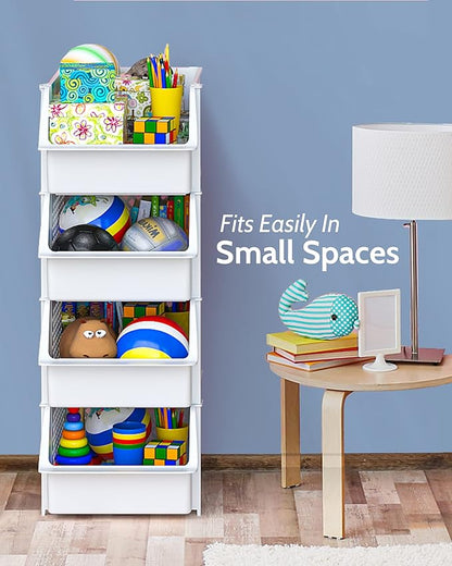 TidyFriend Stackable Storage Bins for Pantry, 4 Pack Stackable Bins For Organizing Food, Kitchen, and Bathroom Essentials (White)