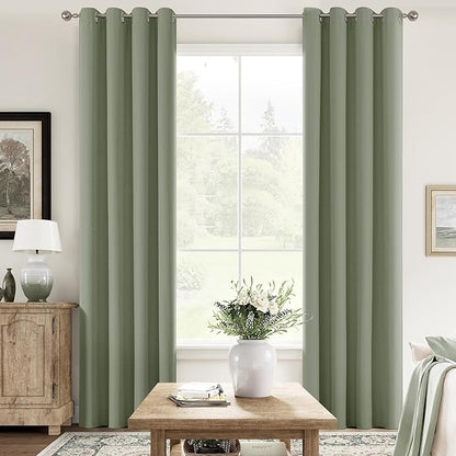 ChrisDowa 100% Blackout sage Solid Curtains 90 Inches Long 2 Panels for Bedroom Living Room,Farmhouse Room Darkening Thermal Insulated Soundproof Grommet Top Window Treatment Drapes,52x90