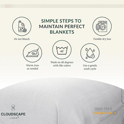 Cloud Scape Linen 100% Cotton Blanket Twin 68x92 White - Cozy Herringbone Weave, Fits Up to Twin XL Size Beds, Breathable Softness, All-Season Warmth, Winter Blanket, Bedding Gift Choice
