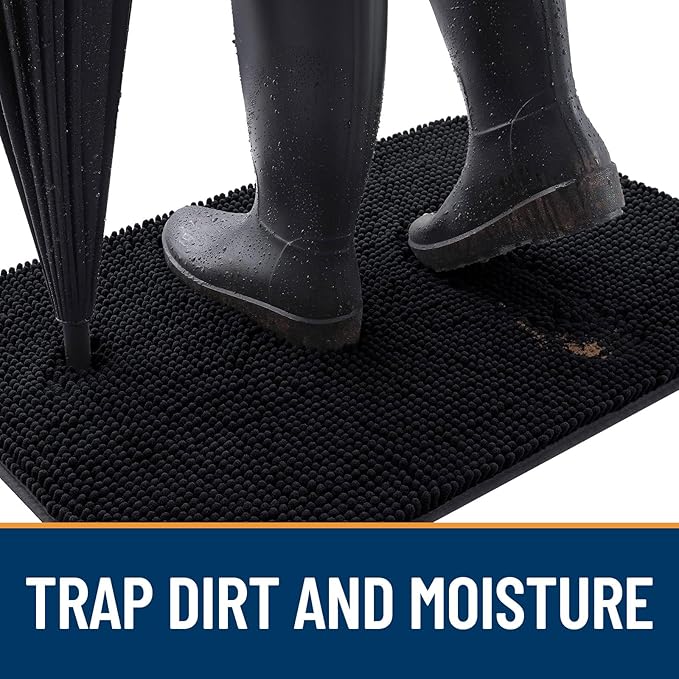 OLANLY Dog Door Mat for Muddy Paws 59x32, Absorbs Moisture and Dirt, Absorbent Non-Slip Washable Doormat, Quick Dry Chenille Mud Mat for Dogs, Entry Indoor Entryway Carpet for Inside Floor, Black