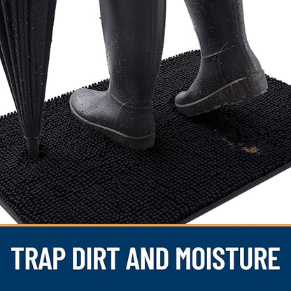 OLANLY Dog Door Mat for Muddy Paws 70x24, Absorbs Moisture and Dirt, Absorbent Non-Slip Washable Doormat, Quick Dry Chenille Mud Mat for Dogs, Entry Indoor Entryway Carpet for Inside Floor, Black