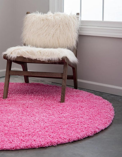 Unique Loom Solid Shag Collection Area Rug (7' 1" Round, Taffy Pink)