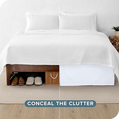 Bare Home Full XL Bed Skirt - 15-Inch Tailored Drop Easy Fit - Bed Skirt for Full Extra Long Beds - Center & Corner Pleats (Full XL, White)