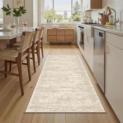 Runner Rug 2'x8' Washable Non-Slip Runner Rugs for Kitchen Bathroom Laundry Room Beige Vintage Floor Carpet Runners for Hallway Entryway