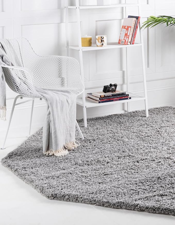Unique Loom Solid Shag Collection Area Rug (8' Octagon, Cloud Gray)