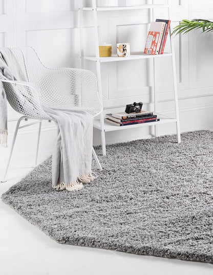 Unique Loom Solid Shag Collection Area Rug (4' Octagon, Cloud Gray)