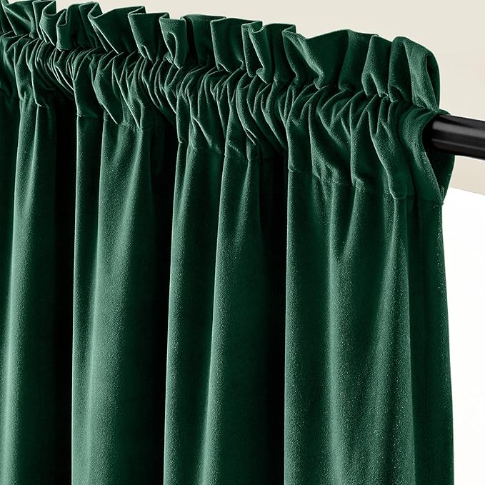 Lazzzy Velvet Blackout Curtains Thermal Insulated Room Window Drapes Super Soft Luxury Curtains for Living Room Bedroom Rod Pocket 2 Panels, Emerald Green, 52" W x 102" L