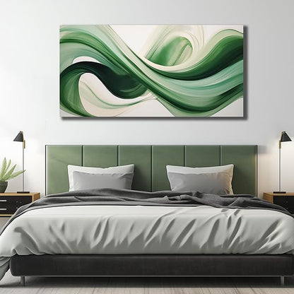 JuhaiArt Abstract Wall Decorations Large Green Canvas Wall Art White Artwork Art for Living Room Office Home Kitchen Modern Picture Poster 29"x 59"