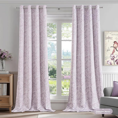 Beauoop Purple Floral Jacquard Blackout Curtains 84 Inches Long 2 Panels for Bedroom Living Room Chenille Flower Room Darkening Thermal Insulated Soundproof Grommet Window Treatments Drapes, 52x84