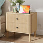 Night Stand with Charging Station, 24" Large Fluted Nightstand with Rounded Corners & Solid Wood Legs, 2 Drawers End Table, Mid Century Modern Bedside Table for Bedroom, Natural Oak