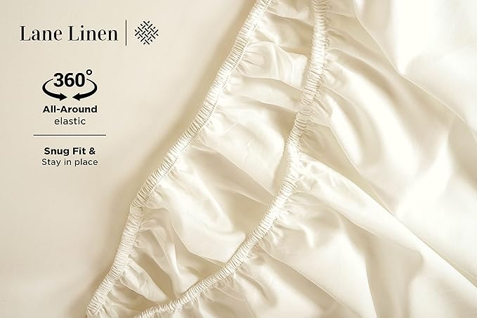 LANE LINEN 600 Thread Count Twin XL Sheets Set - 100% Cotton Bed Sheets Set Twin XL Size - Fully Elasticized Machine wash Sheets Set Twin XL Size, Deep Pocket Bedding Sheets & Pillowcases Set - Ivory