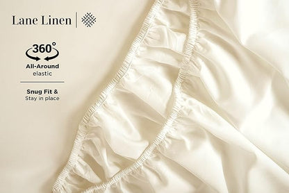 LANE LINEN 600 Thread Count Twin XL Sheets Set - 100% Cotton Bed Sheets Set Twin XL Size - Fully Elasticized Machine wash Sheets Set Twin XL Size, Deep Pocket Bedding Sheets & Pillowcases Set - Ivory