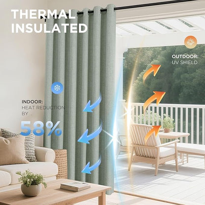 Joydeco Sage Green Blackout Curtains 84 Inches Long, Curtains 84 Inch Length 1 Panel for Bedroom, Thermal Insulated Linen Black Out Curtains with Grommets(100x84, Sage Green)