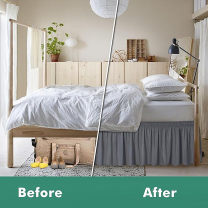 Biscaynebay Wrap Around Bed Skirts with Split Corners for Full Beds 14" Drop, Dark Grey Elastic Dust Ruffles Adjustable Easy Fit Wrinkle & Fade Resistant Silky Luxurious Fabric Machine Washable