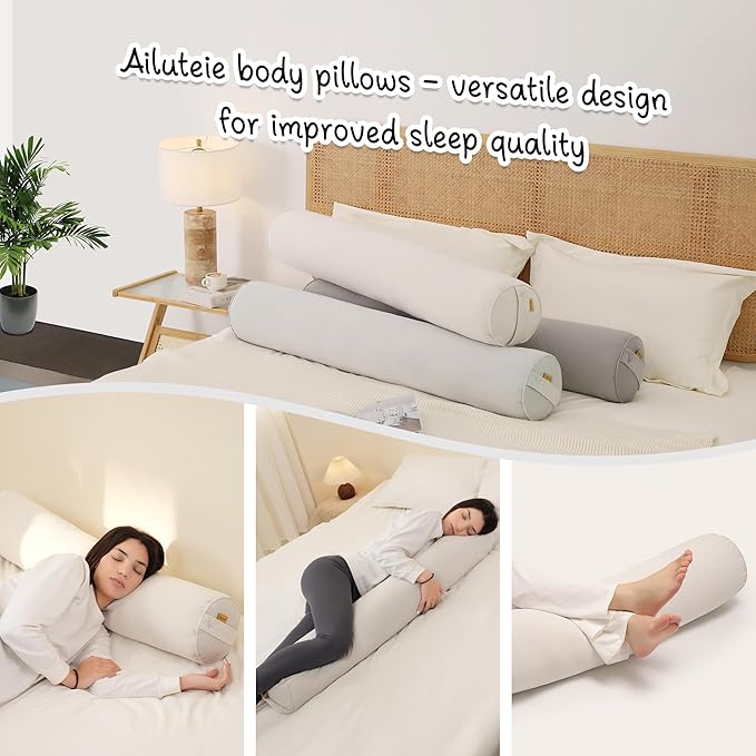 Body Pillow for Adults – Long Bolster Pillow for Bed, Round Cuddle Pillow, Full Support for Side Sleepers,39.37 x 7.87 Inches,Misty White