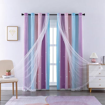 XiDi Curtains for Bedroom Decor, Rainbow Pink Purple/34/96