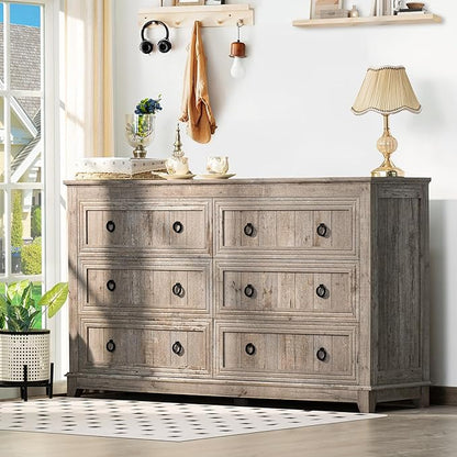 Bedroom Dresser and Nightstand Sets 4 Piece, Farmhouse 6 Drawers Dresser & 40.5" Tall Chest of Drawers,18" Nightstands with Charging Station,54" Wide Furniture Dressers for Bedroom,Living Room