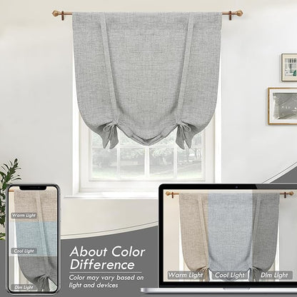 DriftAway Double Layer Linen Blackout Tie Up Curtains Thermal Insulated Fully Lined Balloon Roman Shade Bathroom Window Adjustable Rod Pocket for Small Window 45 Inch by 63 Inch Gray