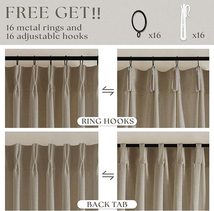 Textured Linen Burlap Curtains 84 Inches Long 2 Panels Neutral Country Tan Greige Flax Ceiling Floor Pinch Pleated Curtains Hooks Track Light Filtering Privacy Drape for Living Room Ofiice Grey Beige