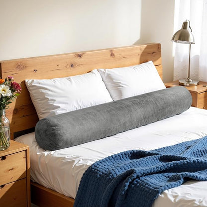 SyMax 7.8"x60" Body Pillow for Queen Bed, Bolster w/Removable Polyester Cover, Headboard Gap Filler Pillow, Dark Grey