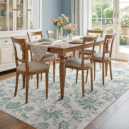 jinchan Torino Floral 8x10 Area Rugs Vintage-Inspired Design Accent Living Room Rug Machine Washable Ultra-Thin Low-Pile Non-Slip Traditional Carpet for Bedroom Dining Room Home Office