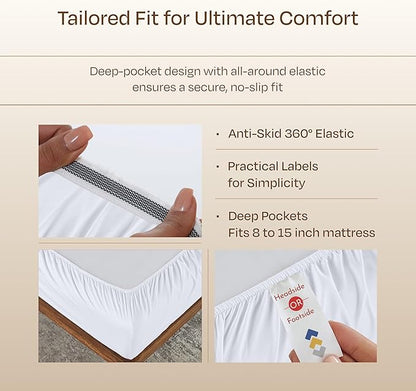 California Design Den Luxury Twin Sheets Set - Buttery Soft 800 Thread Count, 100% Cotton Sheets Sateen, Deep Pockets, Durable Bedding Set - White