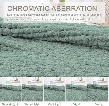 Chunky Knit Throw Blanket 50"X 60", 100% Handmade with Soft Chenille Yarn, 4.4lbs Thick Cable Knitted Blankets, Large Rope Knot Crochet Throws for Couch Sofa Bed Home Decor, Sage Green