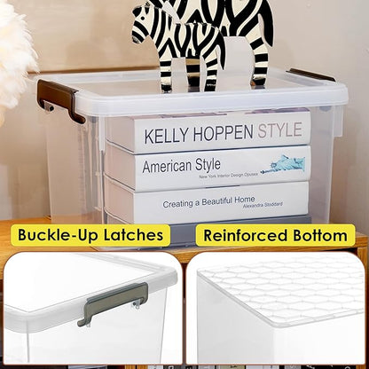 Citylife 22.2 QT 6 Packs Plastic Storage Bins with Lids and Secure Latching Buckles Clear Stackable Storage Containers for Organizing Durable Storage Box