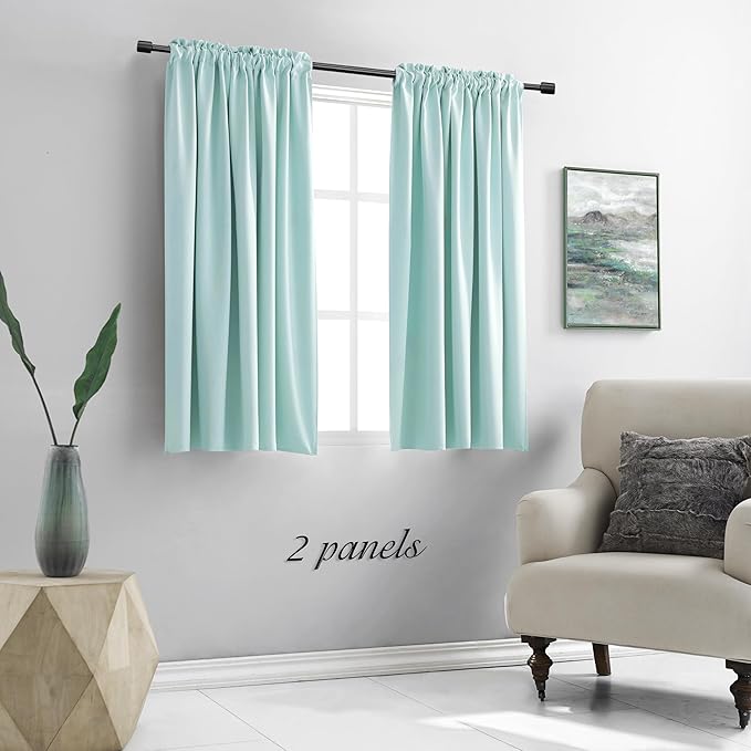 DONREN 48 Inch Curtains for Boy's Room - Room Darkening Thermal Insulated Window Drapes with Rod Pocket for Short Windows (2 Panels,52 x 48 Inch,Aqua)
