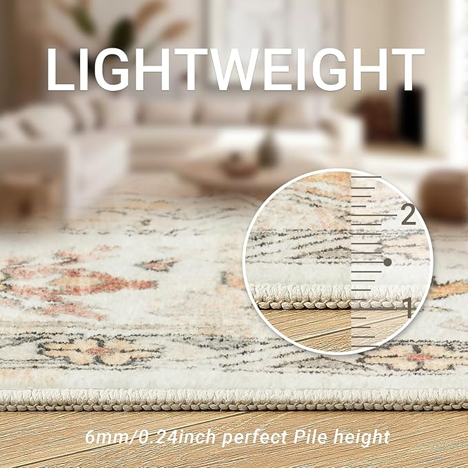 zesthome Area Rugs 6x9, Large Rugs for Living Room, Stain Resistant Washable Rug, Rugs for Bedroom with Non Slip Backing, Ultra-Thin Vintage 6x9 Area Rug