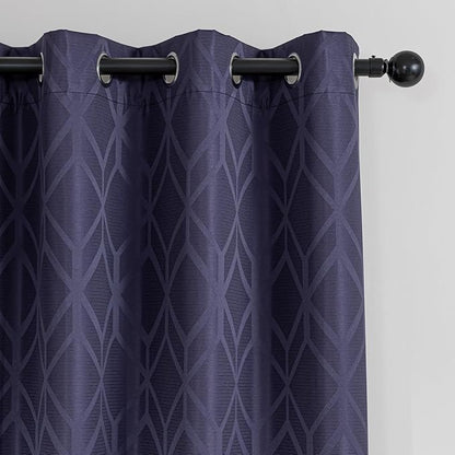 Amazon Basics Jacquard 2-Piece 100% Blackout Curtains, Living Room and Bedroom Drapes, Thermal Insulated Window Treatment, 42"x72", Dark Blue