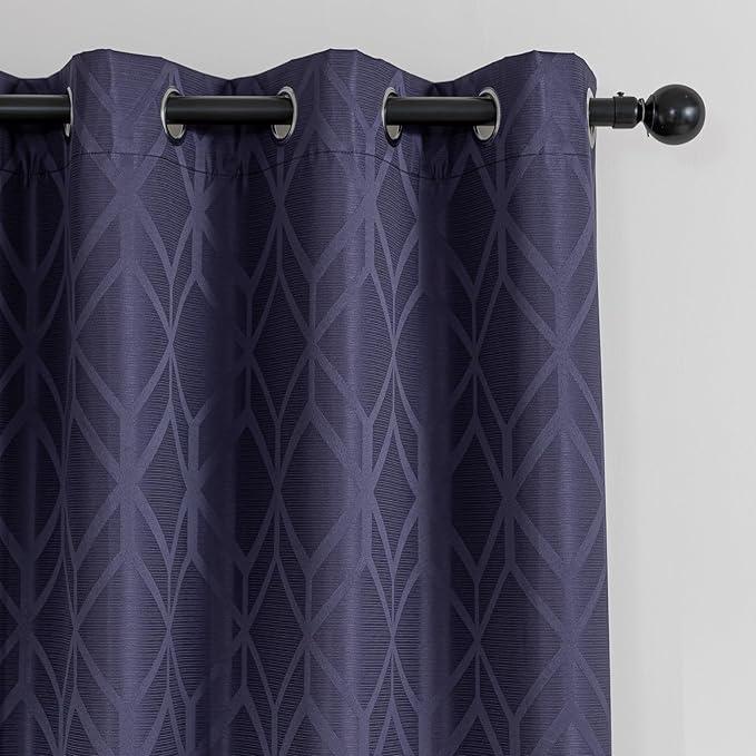 Amazon Basics Jacquard 2-Piece 100% Blackout Curtains, Living Room and Bedroom Drapes, Thermal Insulated Window Treatment, 52"x72", Dark Blue