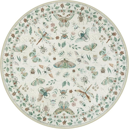 Lahome Insect Washable Round Area Rug, Soft Round Rugs 6ft Ultra-Thin Non-Slip, Boho Large Circle Carpet for Bedroom Living Room Kitchen Nursery, Beige
