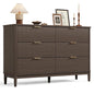 LINSY Fluted Dresser for Bedroom with 6 Drawers, Mid Century Modern Chest of Drawers with Gold Metal Handles, Wide Boho Wood Dressers, Large Farmhouse Storage Cabinet for Bedroom, Living Room, Walnut