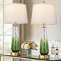 Glass Table Lamps Set of 2, Modern Bedside Lamps for Bedrooms with USB A+C Ports, 3-Way Dimmable Touch Control Nightstand Lamp with White Linen Shade, 27.5" Large Lamps for Living Room Decor, Green