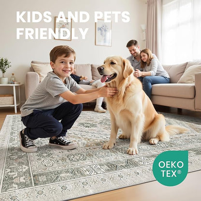 zesthome 5x7 Area Rugs - Ultra-Thin Washble Rug, Stain Resistant Anti Slip Backing Rugs for Living Room,Bedroom, Vintage Home Decor Area Rug (Brown/Grey,5'x7')