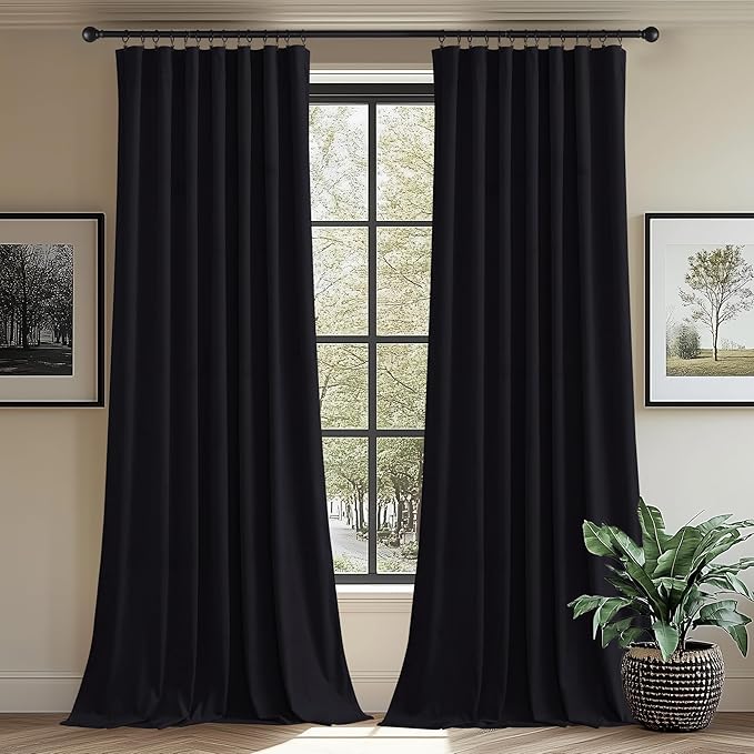 StangH Black Velvet Curtains 96 inches Long for Living Room Blackout Thermal Insulated Drapes Energy Smart Repel Privacy Panels for Home Theater, W62 x L96, 2 Panels