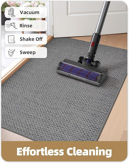 Color&Geometry Ultra-Thin Indoor Door Mat, 36"x56" Low-Profile Non-Slip Entryway Rug with Modern Geometric Texture, Washable Doormat for Indoor Entrance, Front Door, Light Grey (Rolled-up NO Creases)