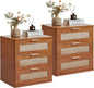 LEYAOYAO Rattan Night Stand with Drawers, 23" Large 3 Drawer Boho Nightstand, Natural Wood Bedside Table Storage Cabinet, Bed Side End Tables Dresser for Bedroom, Living Room, Hallway, Closet