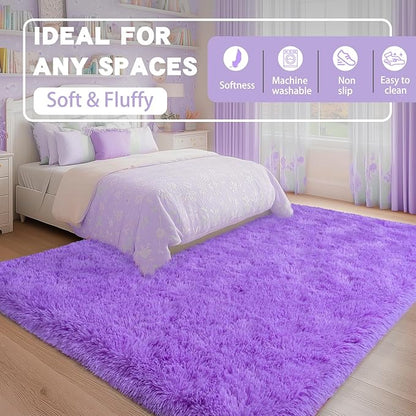 Fluffy Rugs for Living Room 6x9, Large Purple Shag Rug for Bedroom Girls Kids Playroom, Non-Slip Indoor Floor Carpet, Soft Fuzzy Shaggy Rug for Home Decor Aesthetic