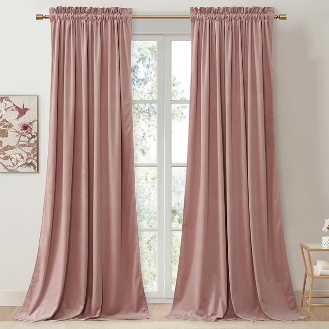 StangH Pink Curtains 96 inches Long, Super Soft Velvet Window Drapes Rod Pocket Thermal Insulated Home Decoration for Girls Room/Dressing Room/Office, W52 x L96, 2 Panels