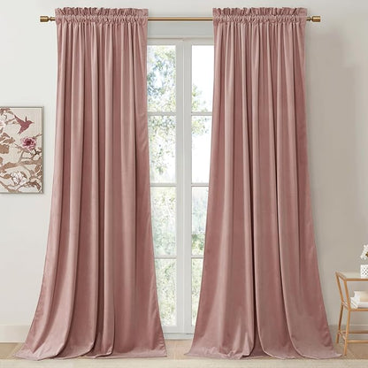 StangH Pink Curtains 96 inches Long, Super Soft Velvet Window Drapes Rod Pocket Thermal Insulated Home Decoration for Girls Room/Dressing Room/Office, W52 x L96, 2 Panels