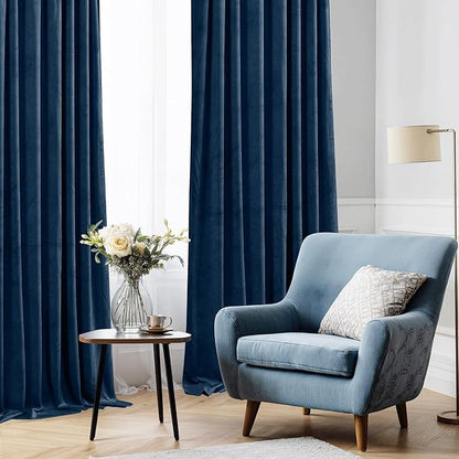 StangH Navy Blue Blackout Velvet Curtains for Doorway, 84 inches 2 Panels Thermal Insulated Noise Reducing Room Dividers for Living Room/Bedroom/Apartment, W42 x L84, 2 Panels