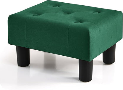 BRIAN & DANY Small Foot Stool, Velvet Foot Stools with Legs, Stable Small Footstool for Living Room, Green