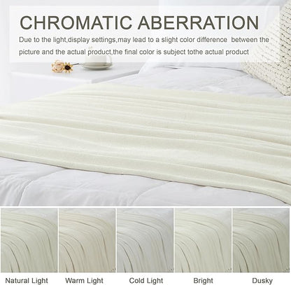Chenille Throw Blanket for Couch 60"X 80" Twin, Soft Cozy Throws with Fringe Tassel for Bed Sofa Chair Cover, Lightweight Knitted Decorative Boho Blankets for Living Room, Ivory White