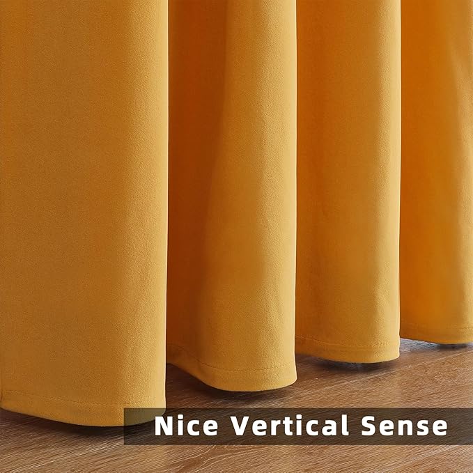 Joydeco Yellow Velvet Curtains 96 inch Length 2 Panels, Luxury Blackout Rod Pocket Thermal Insulated Window Curtains, Super Soft Room Darkening Drapes for Living Dining Room Bedroom,W52 x L96 inches