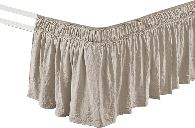 Lush Decor Ruched Ruffle Elastic Easy Wrap Around Bed Skirt Single Twin/Twin XL/Full Neutral - Twin Bed Skirt - Dust Ruffle - Tan Bedskirts