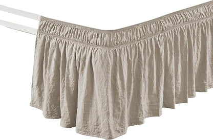 Lush Decor Ruched Ruffle Elastic Easy Wrap Around Bed Skirt Single Queen/King/Cal King Neutral - Queen Bed Skirt - Dust Ruffle - Tan Bedskirts